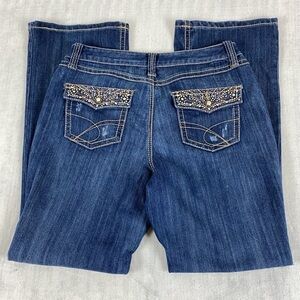 INC International Concepts Curvy Fit Boot Cut Jeans Sz 12 Striated Blue Mid Rise